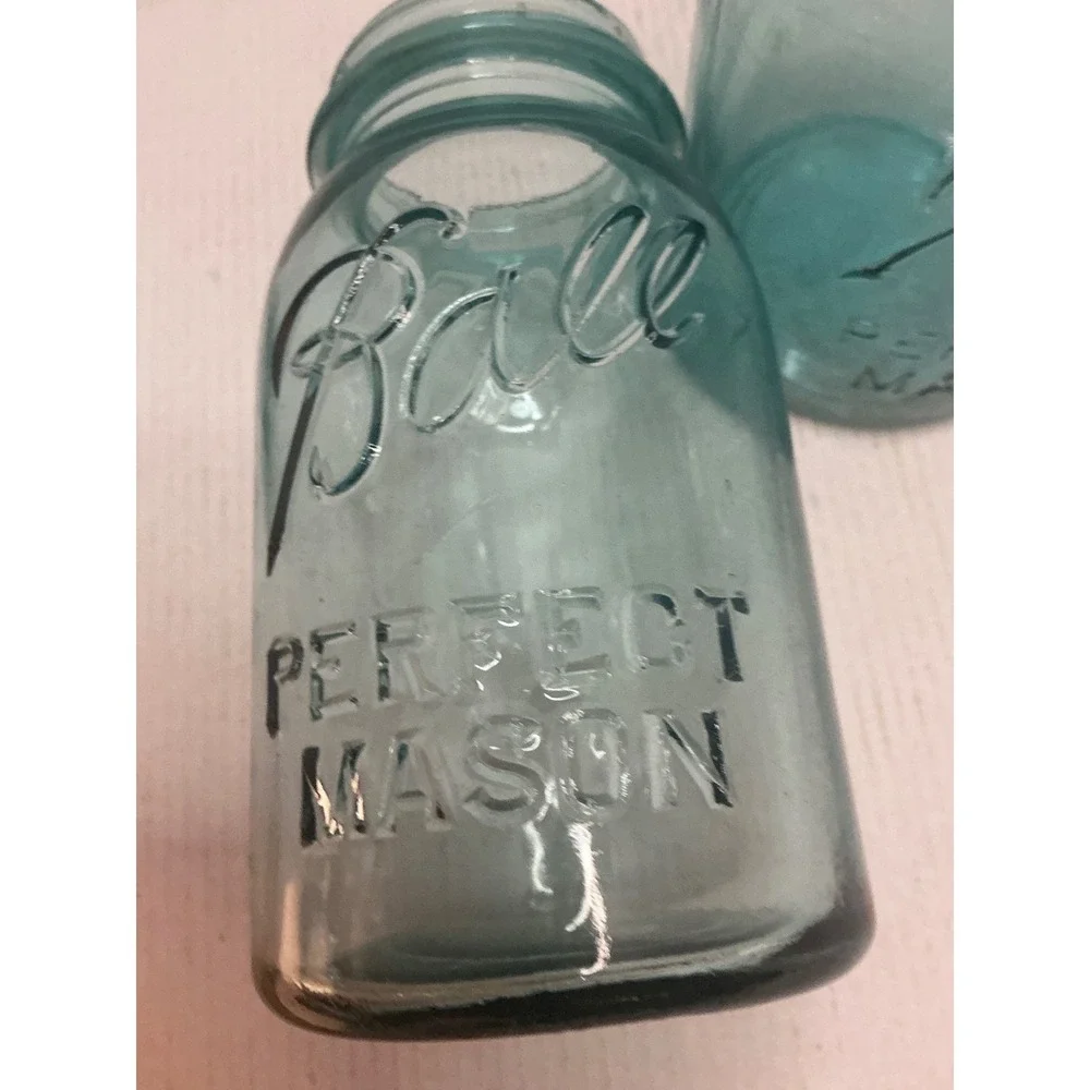 Ball Vintage Mason Jars Set of 4 Aqua Blue Glass Perfect Mason Quart Farmhouse